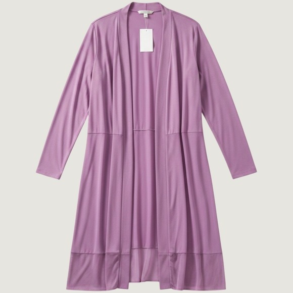 LOGO by Lori Goldstein Sweaters - LOGO Lori Goldstein Purple Chiffon Trim Longline Duster Cardigan‎ M NWT Festival